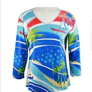 Jess & Jane Bahamas 3/4 Sleeve v-neck top